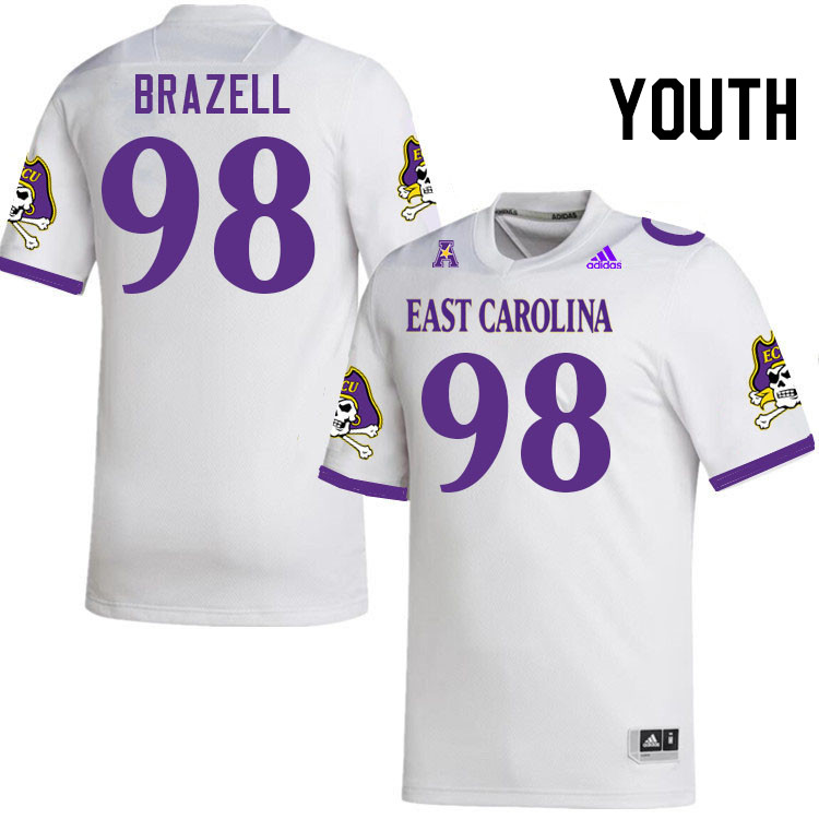 Youth #98 Torin Brazell ECU Pirates College Football Jerseys Stitched-White